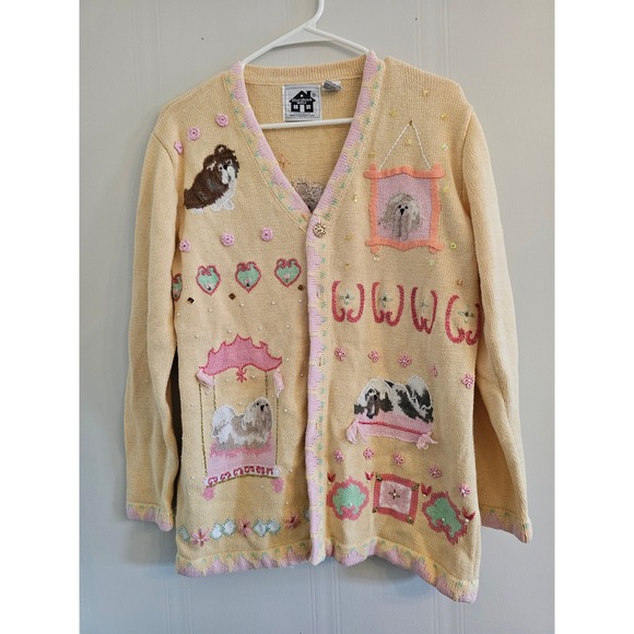 Storybook Knits Sweaters - Storybook Knits Lhasa Apso Dog Cardigan Sweater grandmacore Embroidered medium